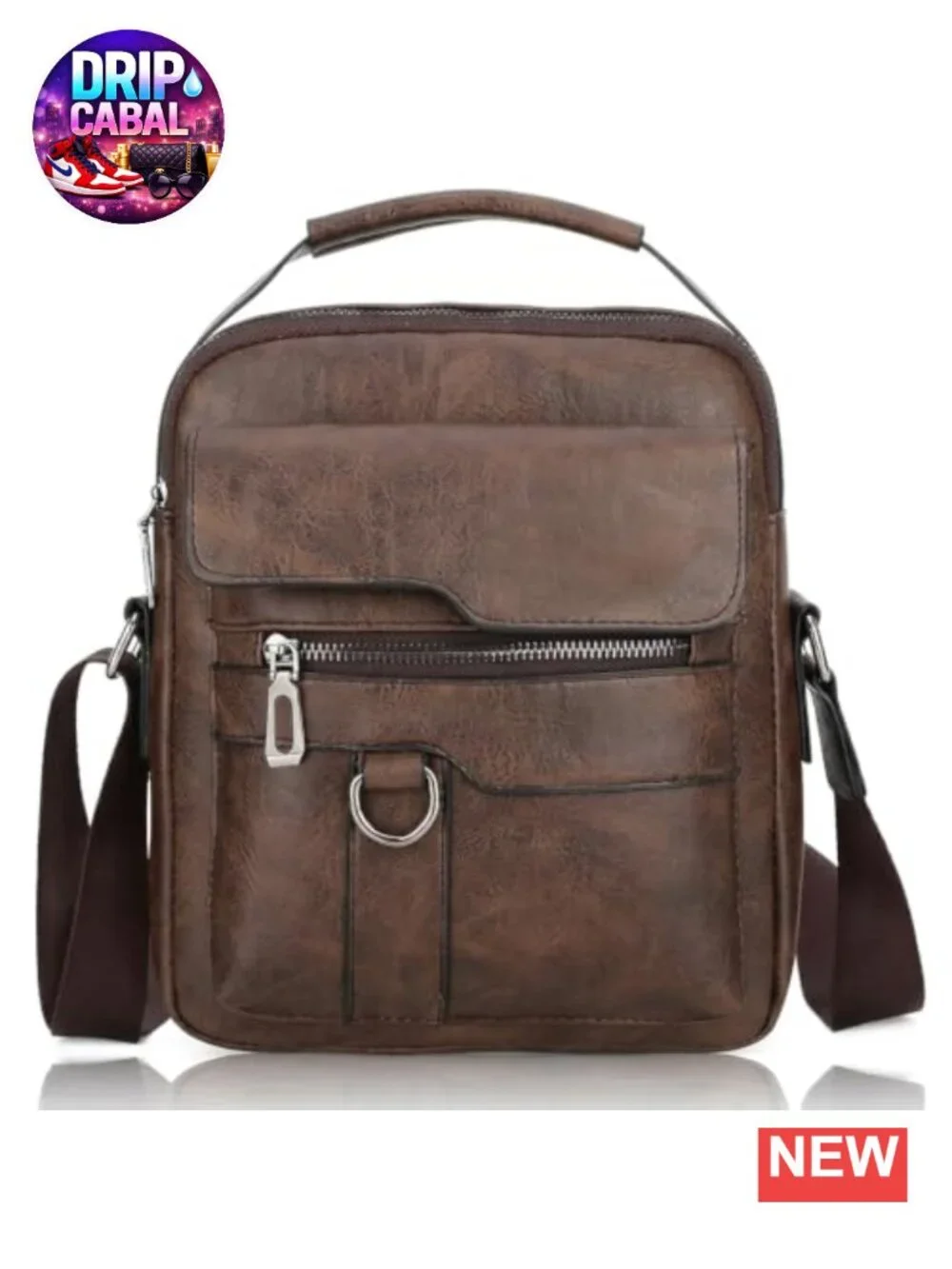 Vintage PU Leather Messenger Bag Crossbody Sling Purse with Multiple Pockets